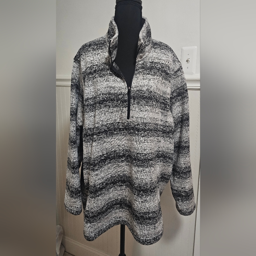 Lands' End Women's Zip Up Fleece - Black and Gray 3X